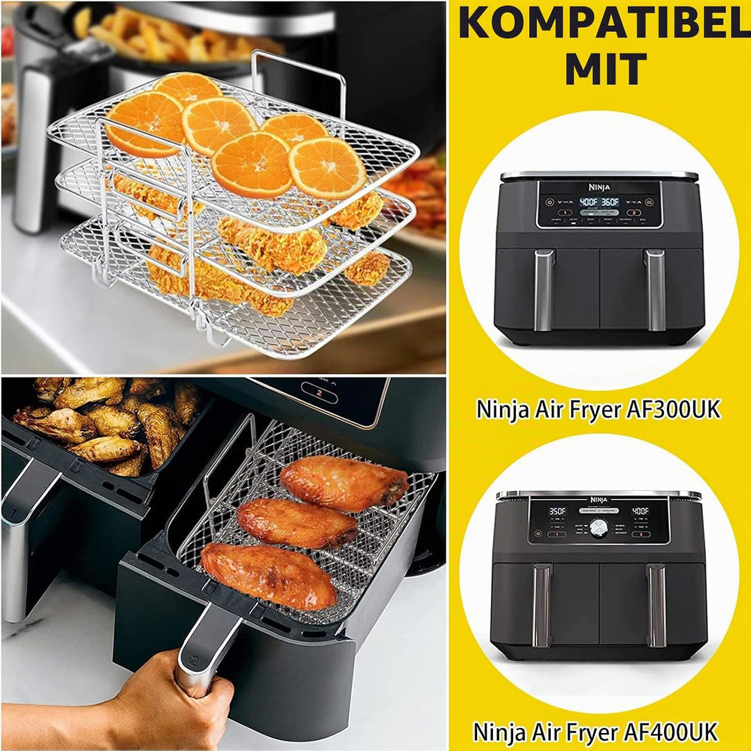 Zubehör für Luftfritteuse, Luckits 3 Etagen Gitter Luftfritteuse Edelstahl 304 Multifunktional Gitte