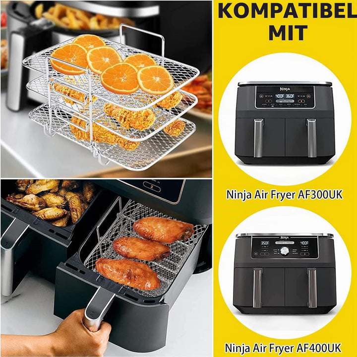 Zubehör für Luftfritteuse, Luckits 3 Etagen Gitter Luftfritteuse Edelstahl 304 Multifunktional Gitte