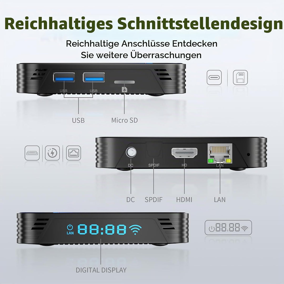 RUPA Android TV Box, 2025 8K Neueste Android Box 13.0 mit RAM 4G ROM 64G WiFi6 Enternet 10/100M Blue