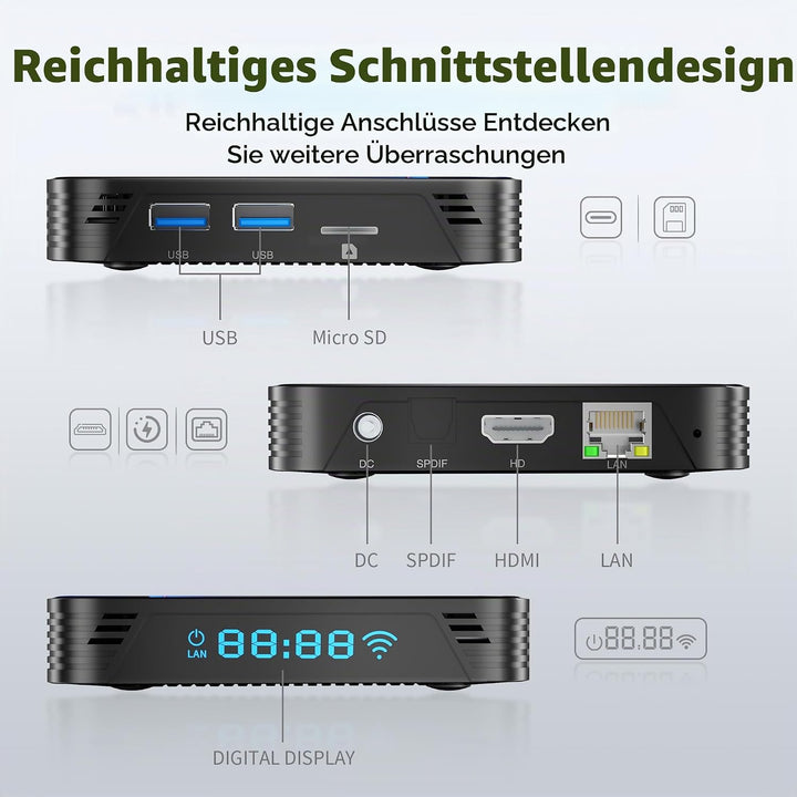 RUPA Android TV Box, 2025 8K Neueste Android Box 13.0 mit RAM 4G ROM 64G WiFi6 Enternet 10/100M Blue