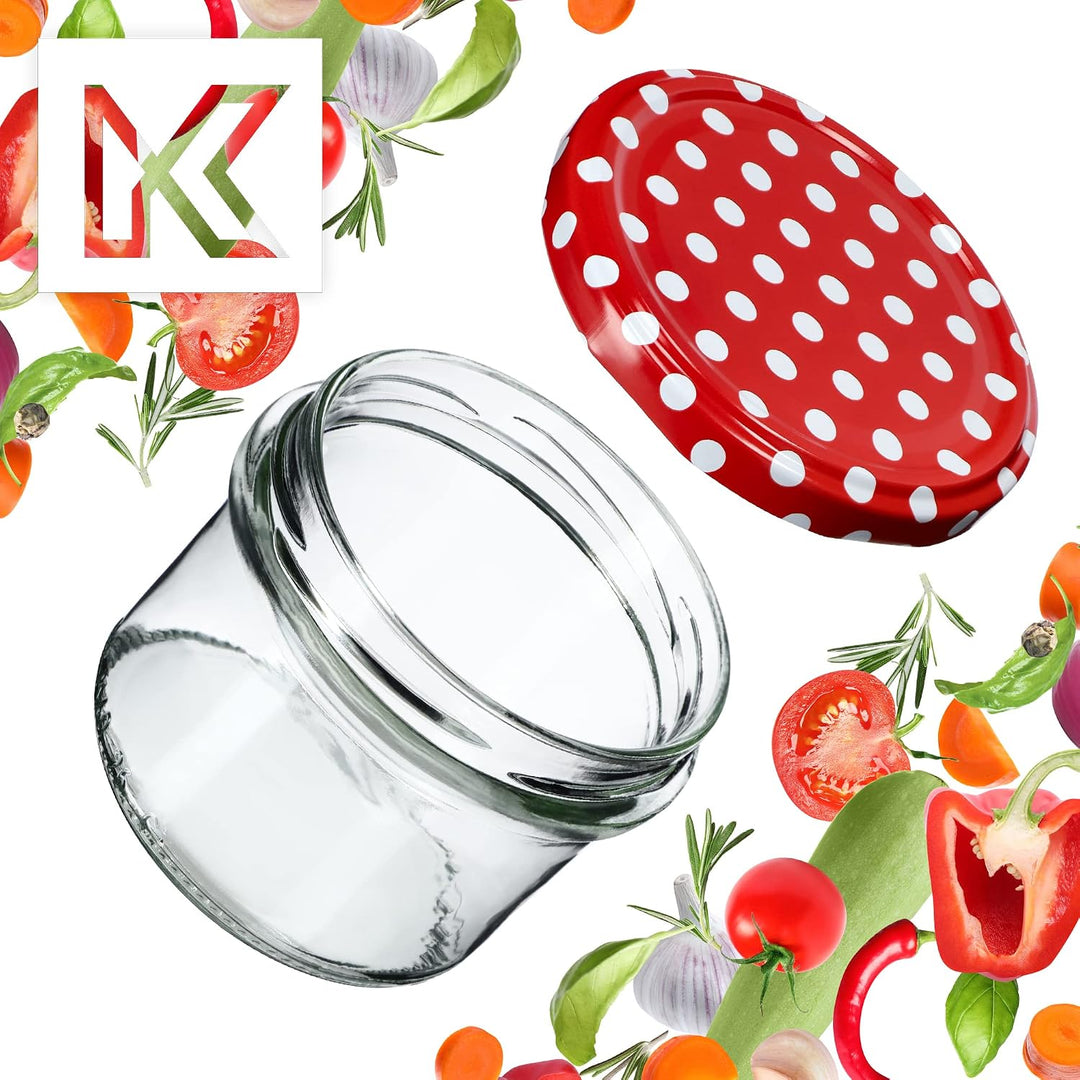 KADAX 20er Set Marmeladengläser 235ml TO82 Rot gepunktet, Einmachgläser Vorratsgläser Mason Jar mit