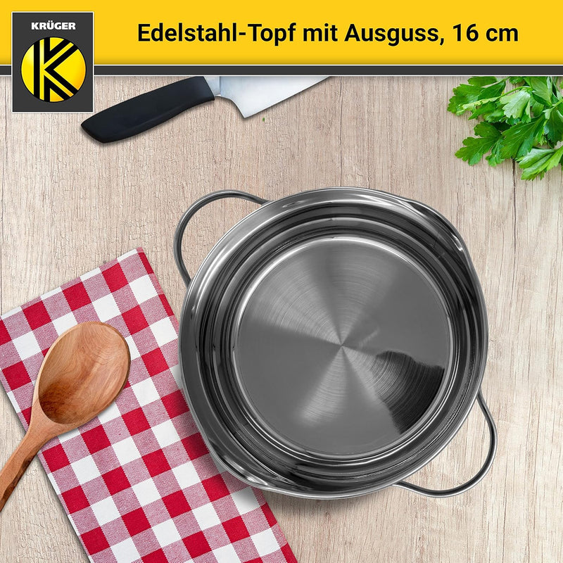 Krüger Edelstahl-Fleischtopf mit Ausguss - Kochtopf mit Ausgiesshilfen - mit Induktion - hitzebestän