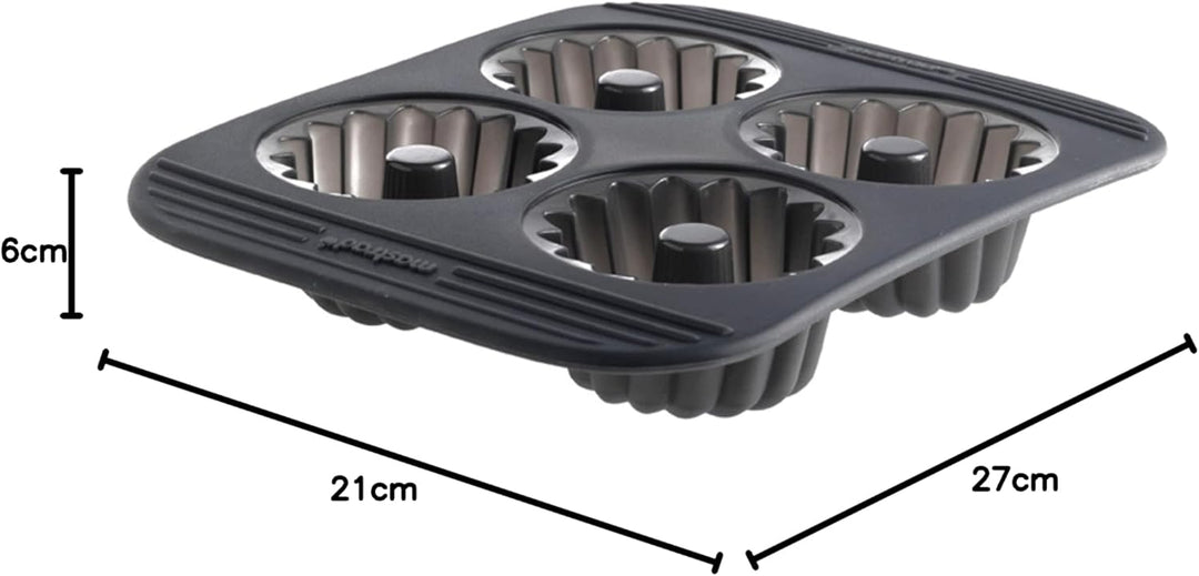 Mastrad F41474 Guglhupf-Backformen, Silikon, Grau, 6 x 27 x 21 cm Gugelhupf-Mini-Backform 4er, Gugel