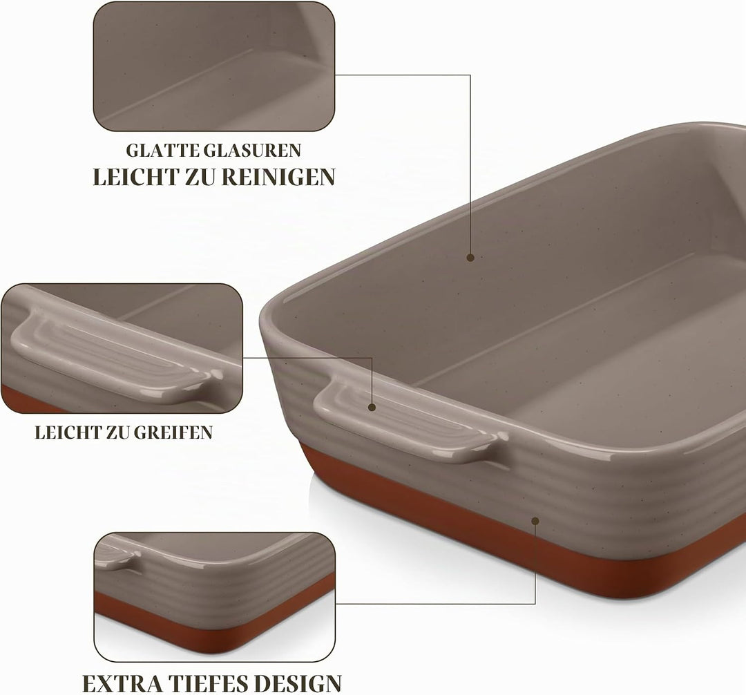 MALACASA, Serie TARA, Auflaufform Gross, 4.5L Backformen, Auflaufformen rechteckig aus Töpferton &amp; k