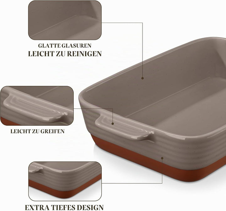 MALACASA, Serie TARA, Auflaufform Gross, 4.5L Backformen, Auflaufformen rechteckig aus Töpferton &amp; k