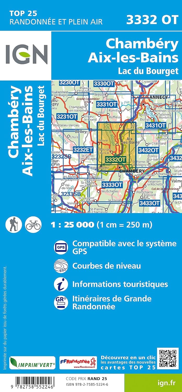 Chambéry Aix les Bains / Lac du Bourget 1:25 000 (TOP 25), Karte