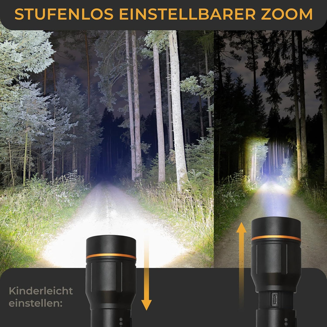 LICHTMEISTER® Taschenlampe (2000 Lumen, 5000 mAh Akku) - Taschenlampe LED aufladbar - LED Taschenlam