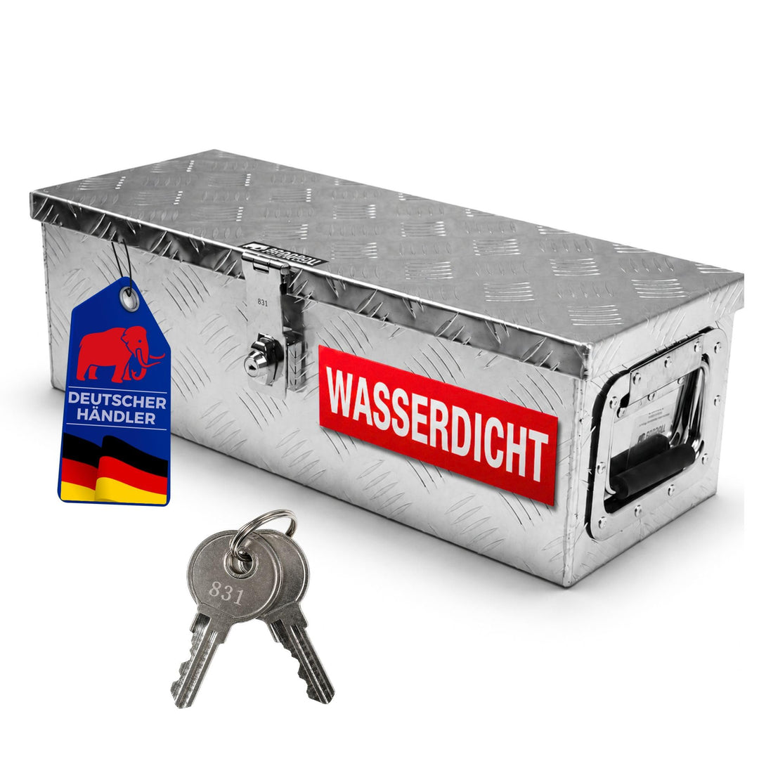 PROREGAL Deichselbox TITAN Anhängerbox für PKW Anhänger Alubox abschliessbar mit Deckel & 2 Schlüsse