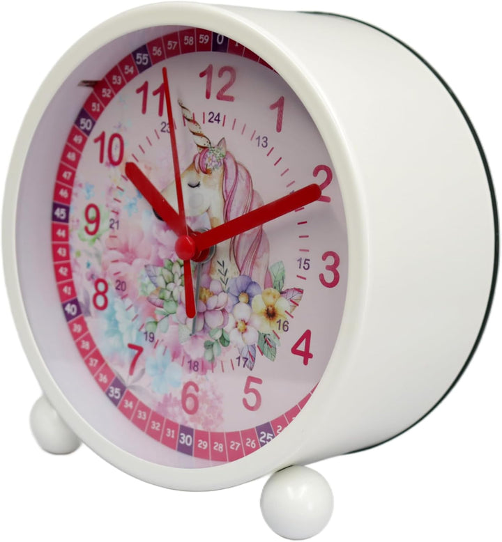 K&amp;L Wall Art Rosa Kinderwecker Einhorn Lernuhr Kinder Tischuhr Mädchen Kinderzimmer Tischwecker mit