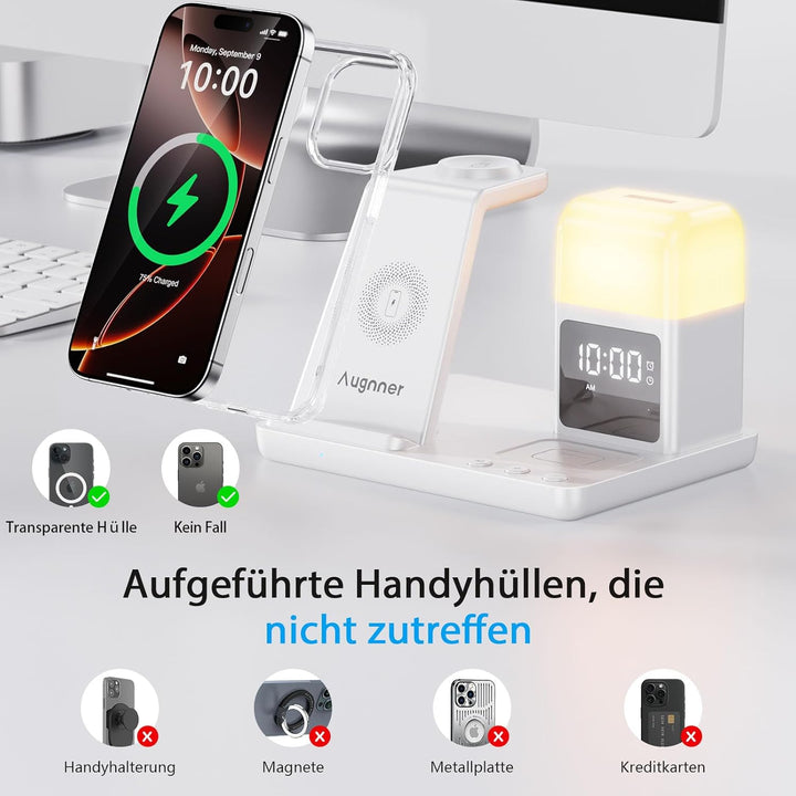 Augnner Induktive Ladestation Apple Watch und iPhone 17/16/15/14/13/12 Serie, 6 in 1 Kabelloses Lade