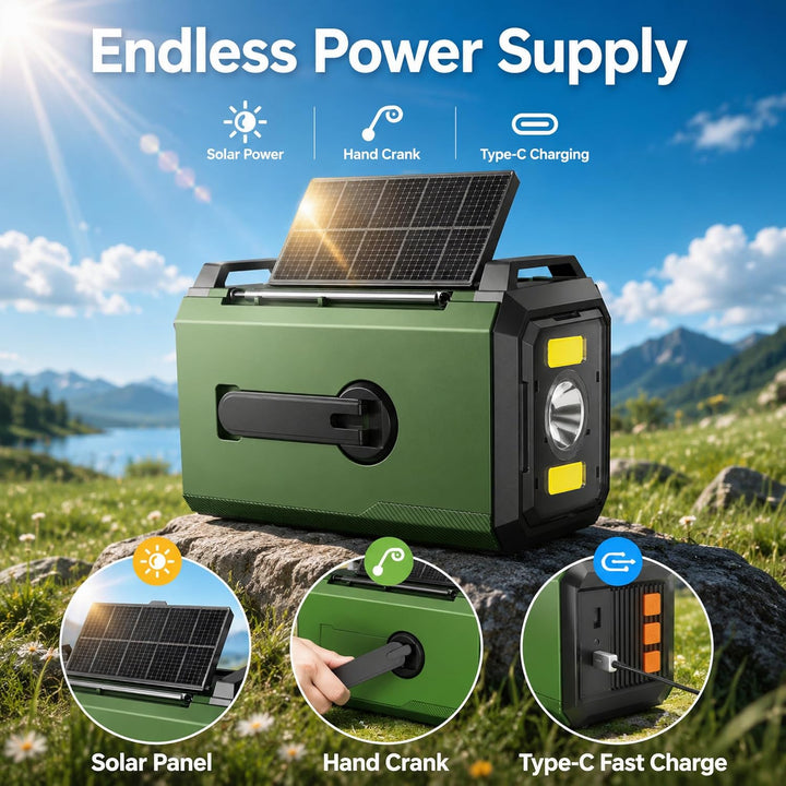 27000mAh Kurbelradio Notfallradio mit Solar & Powerbank: AM/FM Solarradio, Handkurbel, SOS, Taschenl