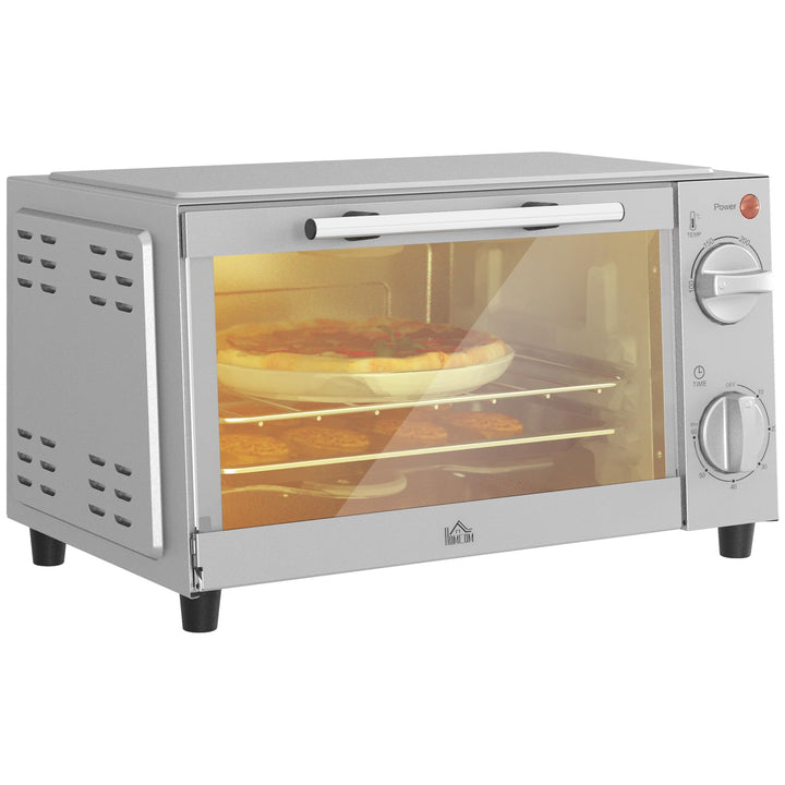 HOMCOM Mini Backofen 9 L 750W 100-230℃ 60 Min. Timer inkl. Backblech, Grillrost, Glas Fenster, Platz