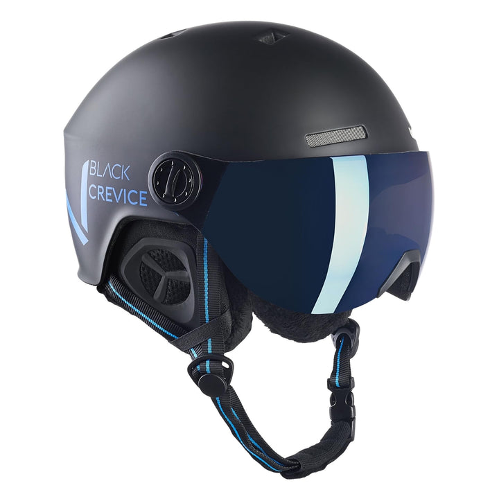 Black Crevice Unisex – Erwachsene Skihelm Sölden mit Visier S (51-54 cm) schwarz matt/blau, S (51-54