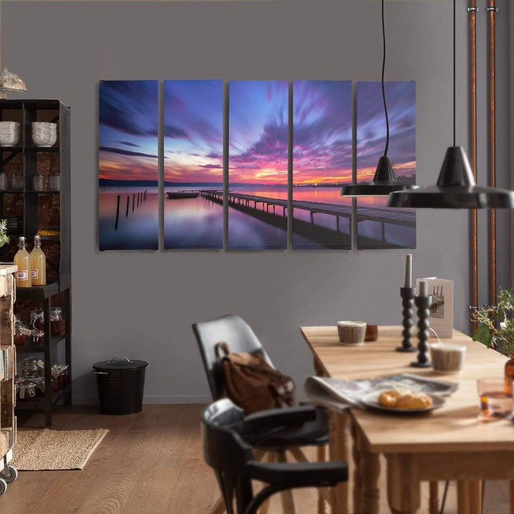 Feeby Frames, Leinwandbild Bilder Wand Bild - 5 Teile - Wandbilder Kunstdruck (Sonnenuntergang, ORAN