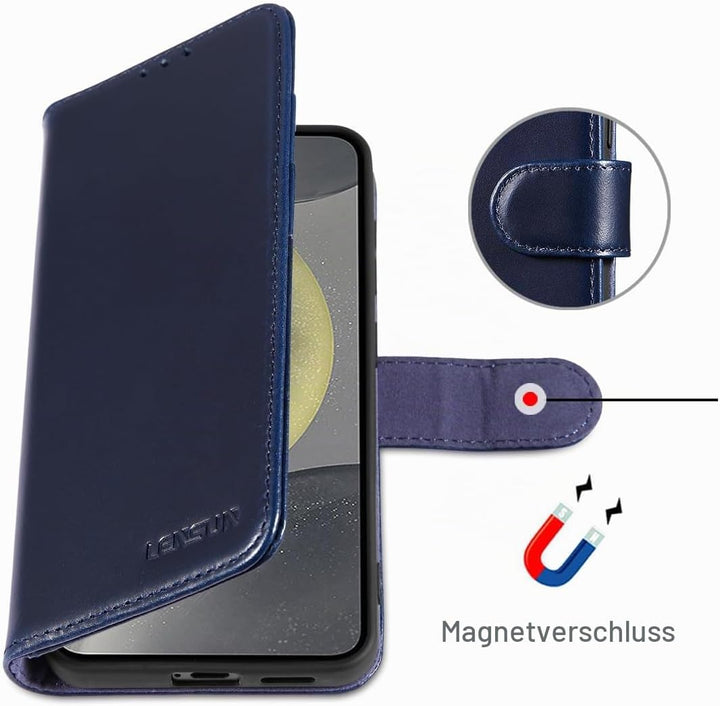LENSUN Echtleder Hülle für Samsung Galaxy S24, Leder Handyhülle [Brieftasche][RFID Schutz][Standfunk