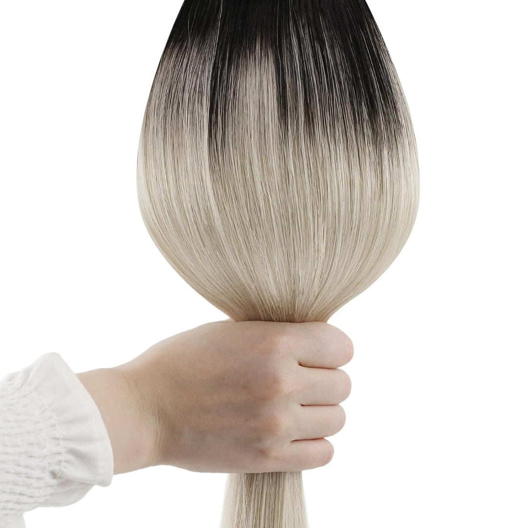 Ugeat Clip in Extensions Schwarz Blond Haarextension Echthaar Clips 55cm Schwarz bis Aschblond mit P