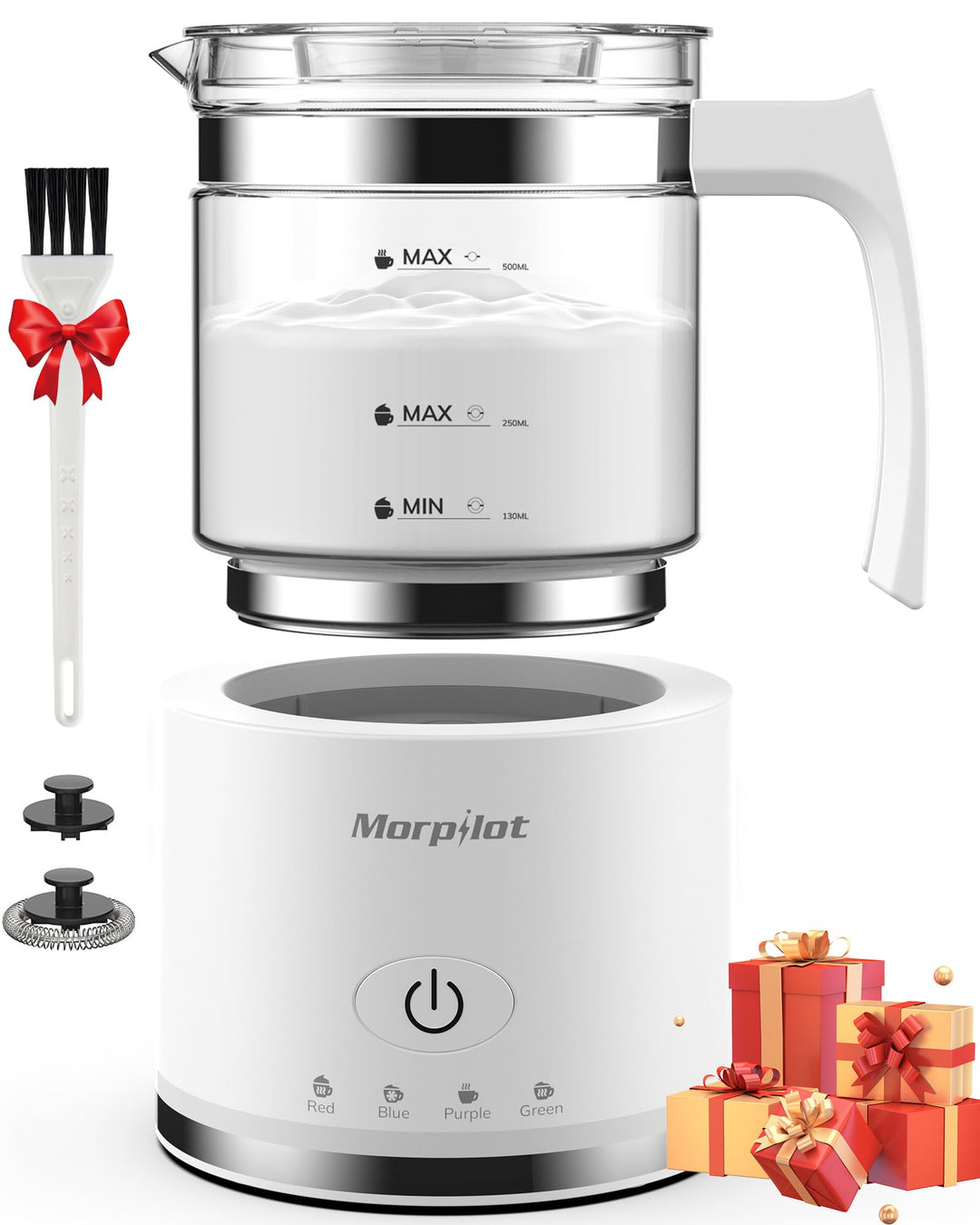 Morpilot Elektrischer Milchaufschäumer, Milk Frother aus Glas, schön zu sehen, 4 in 1 Funktion, Fass