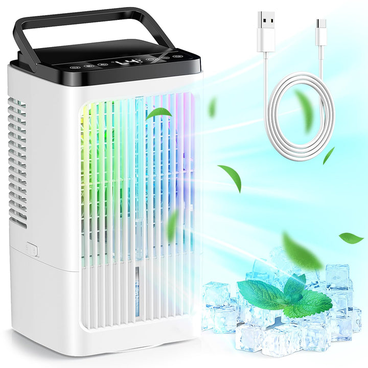 Klimaanlage Mobil, Mini Luftkühler, mit 2 Sprühstufen & 4 Geschwindigkeitsstufen, 1200ml Wassertank,
