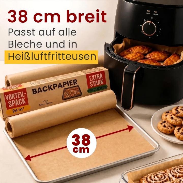 Ungewachstes Backpapier zum Backen - 2er Pack 38 cm x 64 m Backpapierrolle mit Schneidemesser, Antih