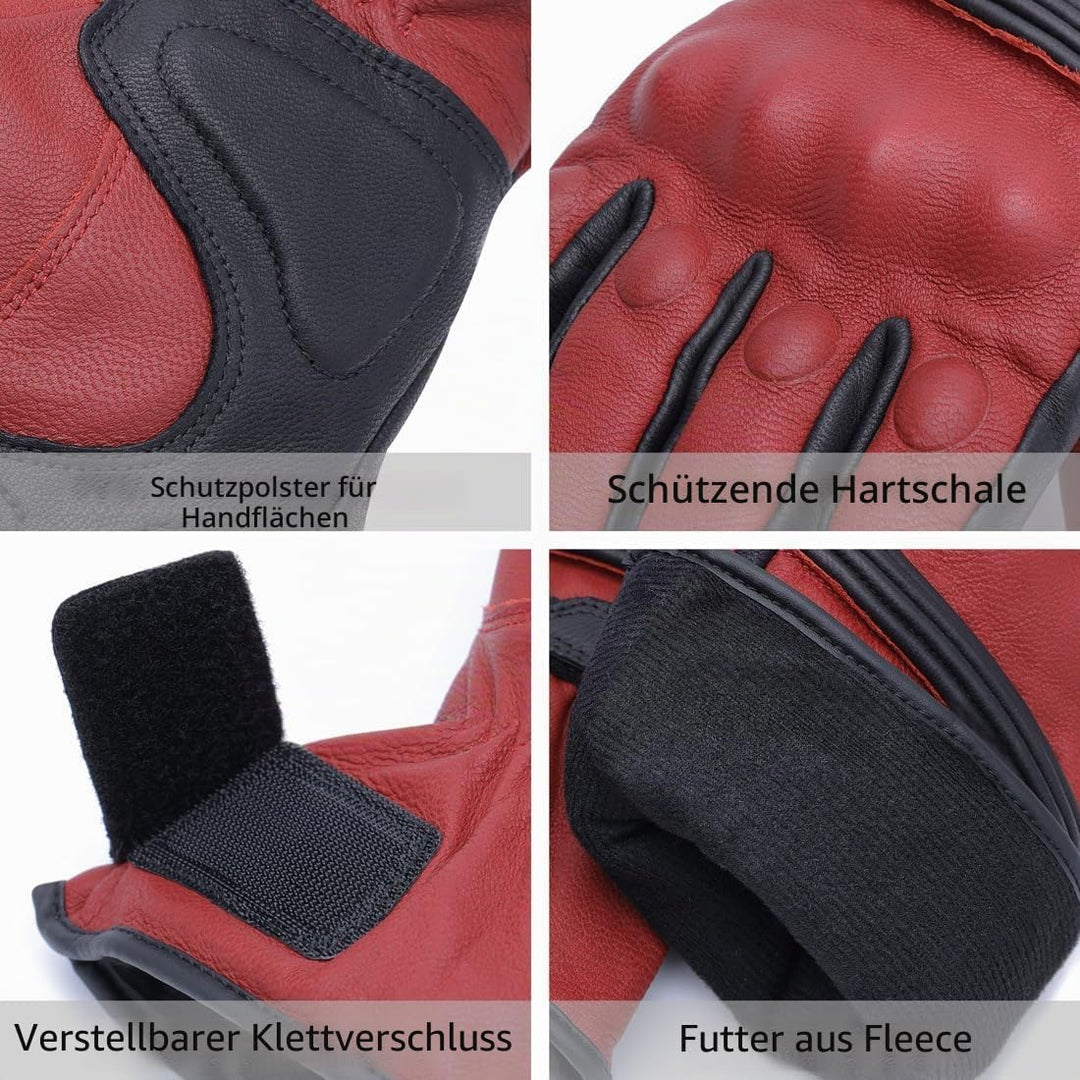 Harssidanzar Herren Winter Motorradhandschuhe,echtes Leder Vollfinger Touchscreen Thermisch gefütter
