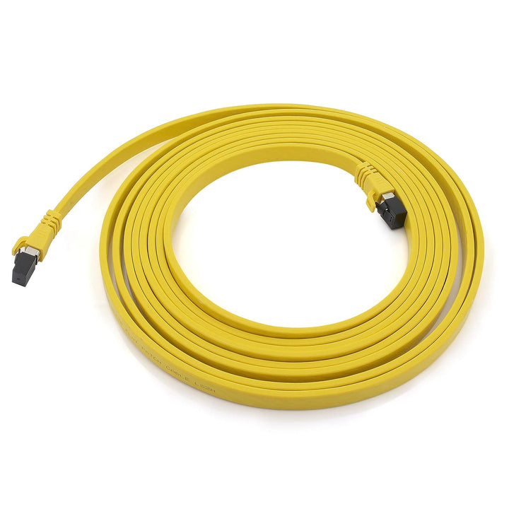 1aTTack.de 0,25m - Cat8.1 High End Patchkabel flach gelb - 1 Stück 40 Gigabit Netzwerkkabel Ethernet