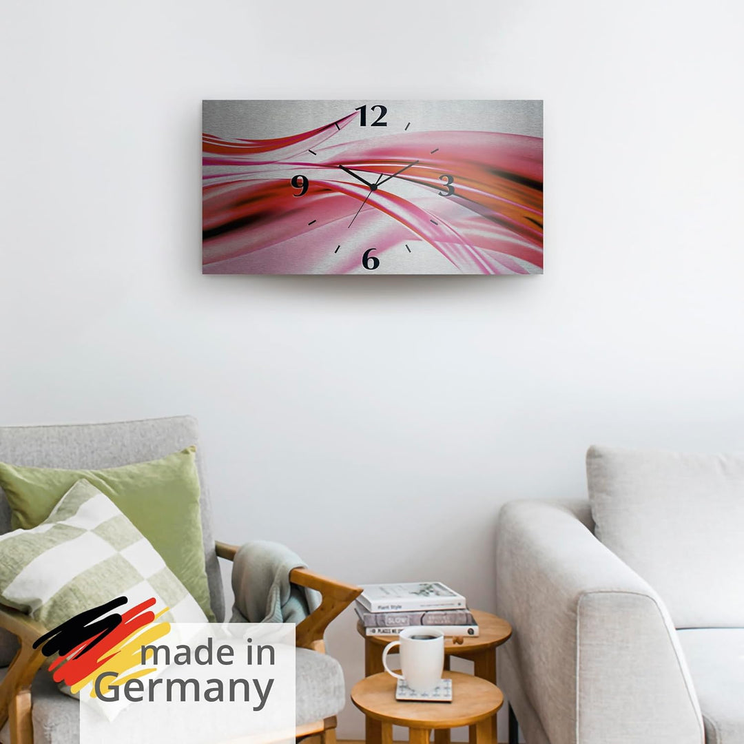 ARTLAND Wanddeko Wanduhr ohne Tickgeräusche Alu Funkuhr 50x25 cm Eckig Lautlos 3D Design Welle Abstr