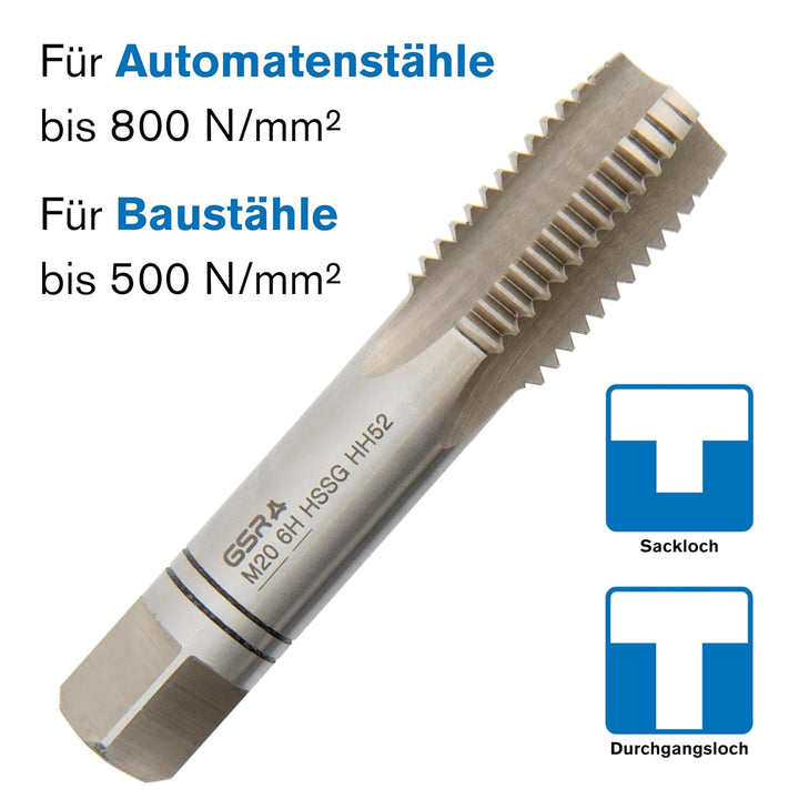 PROFI Gewindebohrer M20 Satz HSSG 3 teilig, Gewindeschneider | Vor-, Mittel- und Fertigschneider | H