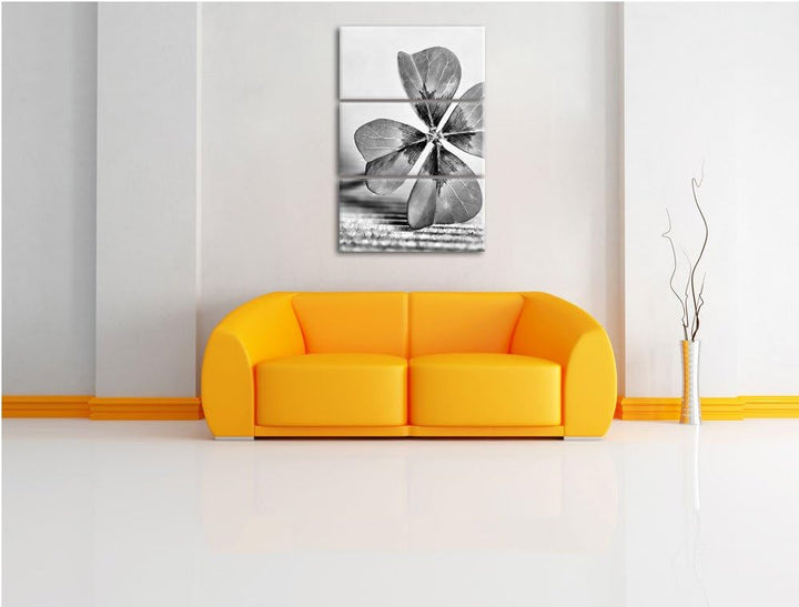 Pixxprint Glücks Kleeblatt mit 4 Blättern als Leinwandbild | Grösse: 3 Teilig (120x80) | Wandbild| K