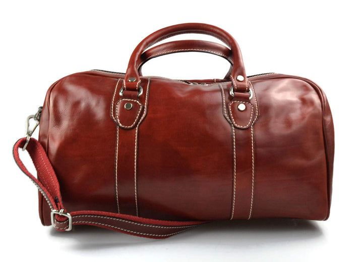Leder reisetasche manner damen mit griffen schultertasche leder rot tasche made in Italy weekend tas