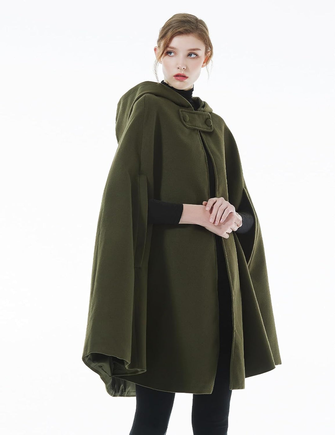 BEAUTELICATE Umhang mit Kapuze Mantel Wollmischung Damen Poncho Cape Lose Trenchcoat Outwear Hochzei