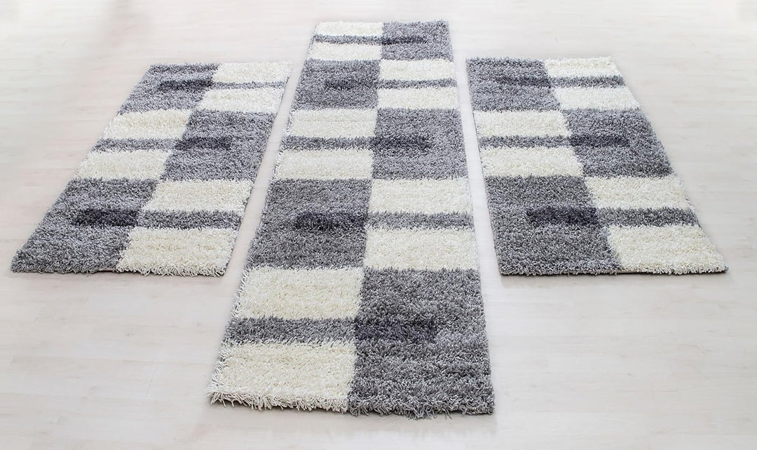 HomebyHome Bettumrandung Schlafzimmer 3 teilig Teppich Hellgrau - Waschbarer Bettumrandung Teppich L