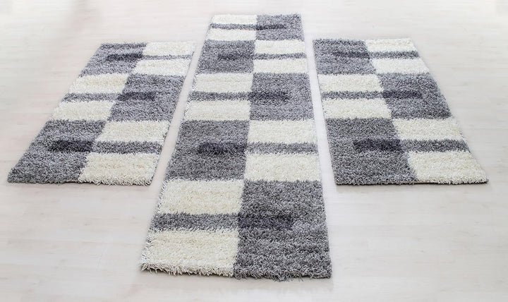 HomebyHome Bettumrandung Schlafzimmer 3 teilig Teppich Hellgrau - Waschbarer Bettumrandung Teppich L