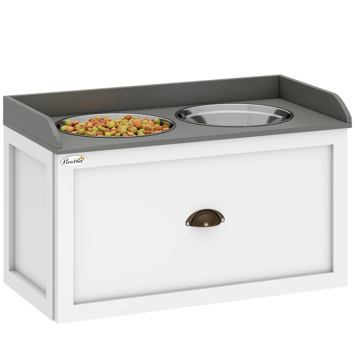 PawHut Hundenapf mit Schublade, 2 x 2L Futternapf, erhöhter Fressnapf, Edelstahlnapf, Futterstation
