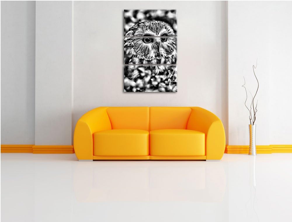 Pixxprint Eule im Vogelbeerenstrauch als Leinwandbild/Grösse: 3 Teilig (120x80) cm/Wandbild/Kunstdru
