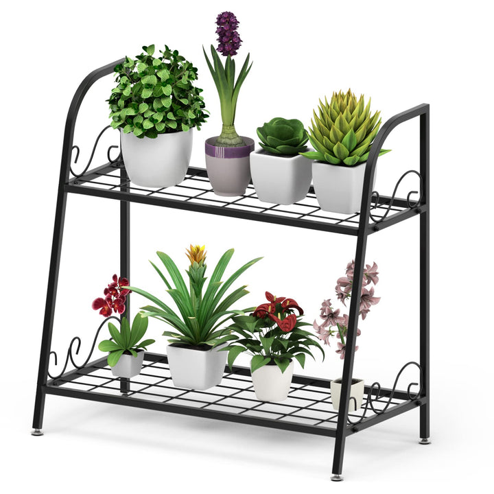 GOPLUS 2-Stufige Metall Blumentreppe, Pflanzenregal mit Griff, Pflanzentreppe, Blumenregal Pflanzens
