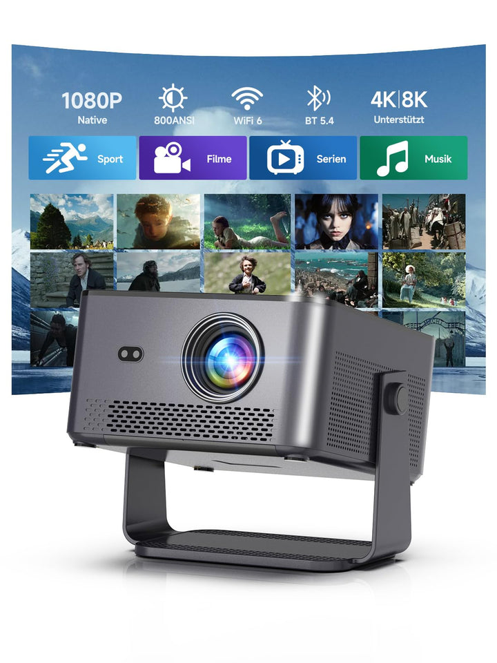 【Android 14 &amp; 800 ANSI】 Smart Beamer 4K Unterstützt 1080P Native Projektor Schwarz, Schwarz