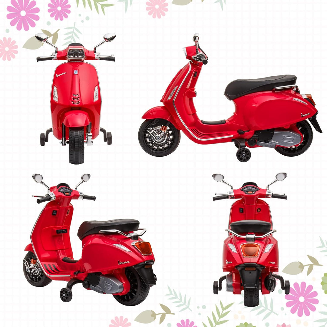 AIYAPLAY Elektro Kindermotorrad, Vespa 6V Elektromotorrad mit MP3, USB, FM-Radio, LED-Scheinwerfer,