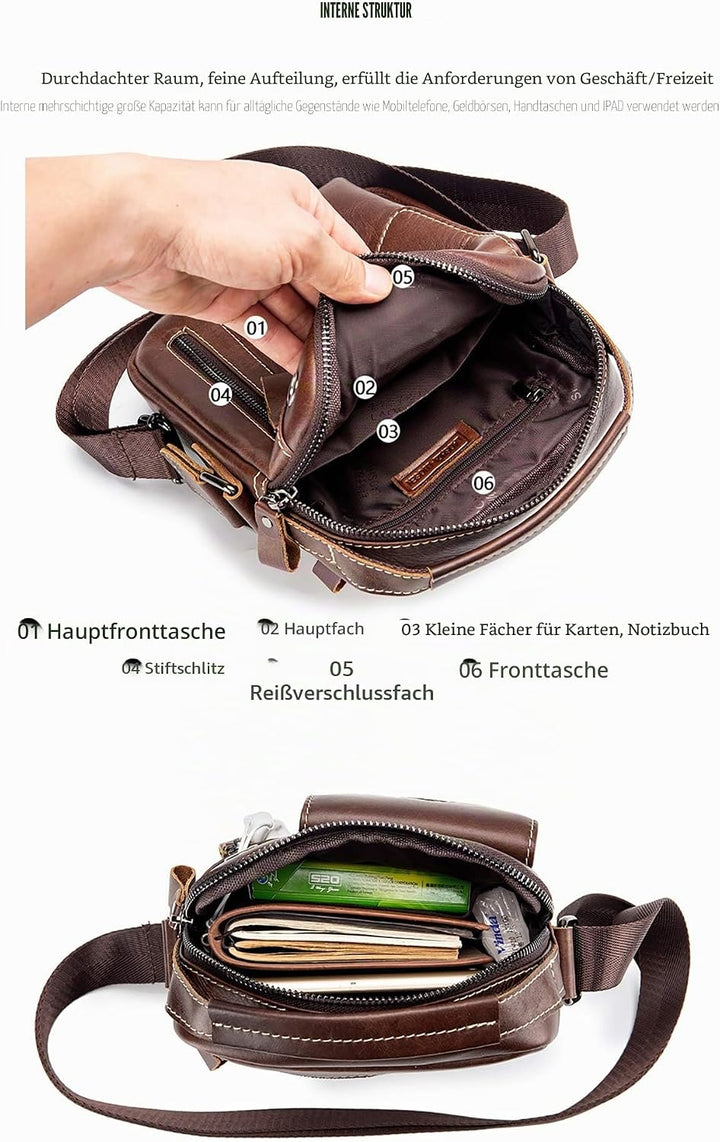Herren Schultertaschen Freizeit Fashion Echtleder Crossbody Tasche Braun2, Braun2
