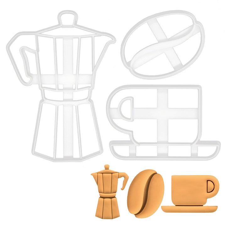 3er Set Kaffee Ausstechformen (Formen: Kaffeetasse, Kaffeebohne und Espressokanne), 3 Teile, Bakerlo