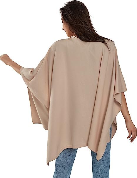 PULI Damen Pullover Poncho Elegant Viskose Strick Locker sitzend Poncho Schal Einheitsgrösse Beige,