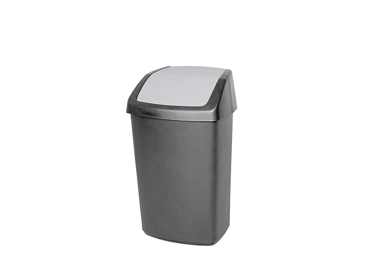 Curver Abfalleimer Swing-Top 25l in schwarz/grau, Plastik, 35 x 25 x 10 cm, 35 x 25 x 10 cm