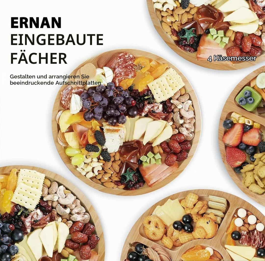 ERNAN Käsebrett mit Deckel für Partys Reisen, Servierplatte mit Fächern Griff für Snacks Fleisch Des