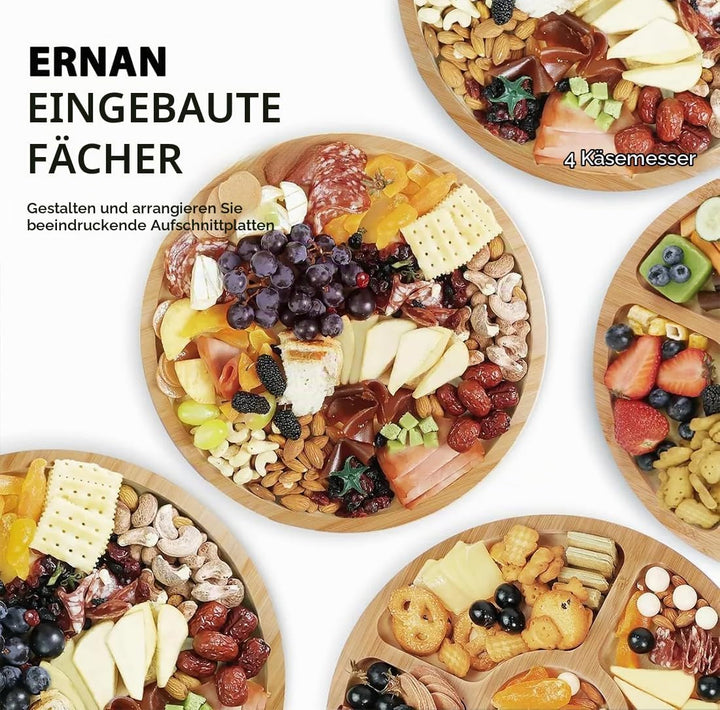 ERNAN Käsebrett mit Deckel für Partys Reisen, Servierplatte mit Fächern Griff für Snacks Fleisch Des
