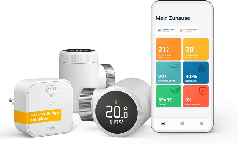 tado° Smartes Heizkörperthermostat X – Starter Kit mit Bridge X, Heizungssteuerung per App und Smart