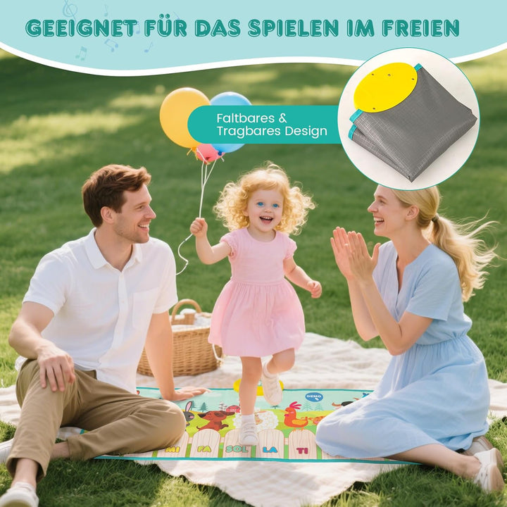 COSTWAY Musikmatte Kinder, Klaviermatte mit 10 Tierstimmen & 10 Klavierton, Keyboard Tanzmatte mit 1