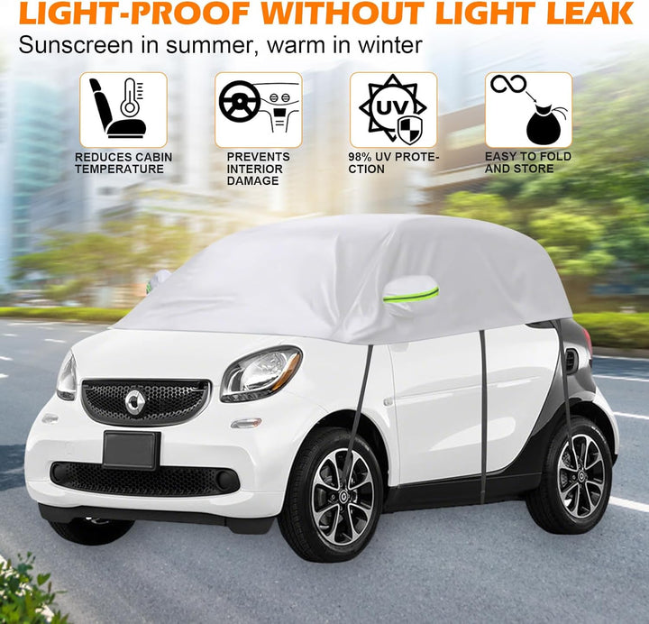 Halbgarage Autoabdeckung Wasserdicht Passend für Smart Fortwo 2006-2025, 300D Atmungsaktiv Autoplane