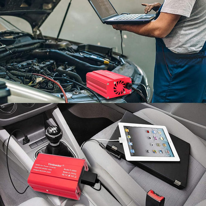 Wechselrichter 200W 12V zu 230V 2 USB-Euro-Steckdosen Kfz-Spannungswandler Kfz-Zigarettenanzünder-Ad