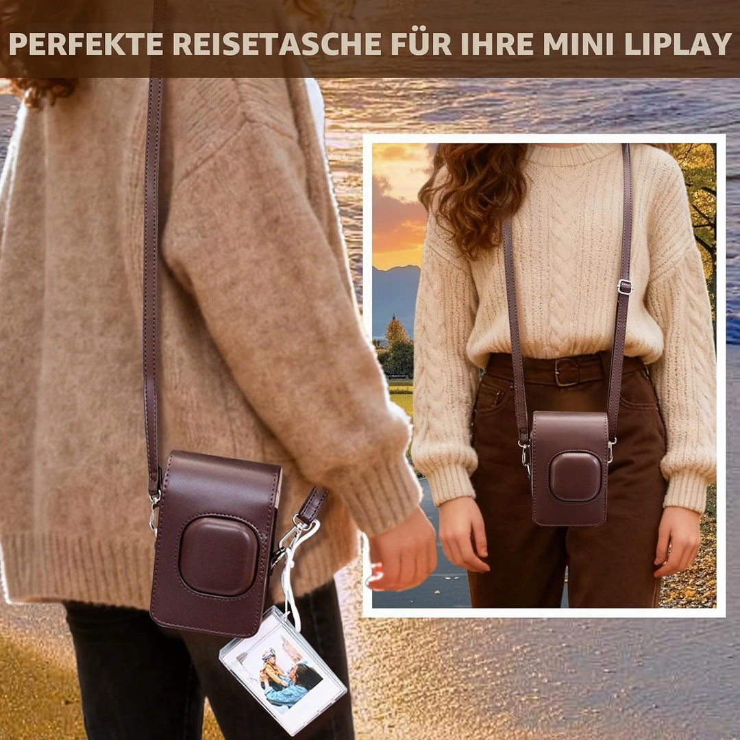 HIYQIN Leder Tasche Kompatibel mit Fujifilm Instax Mini LiPLAY, für Fujifilm Mini Liplay Tasche mit