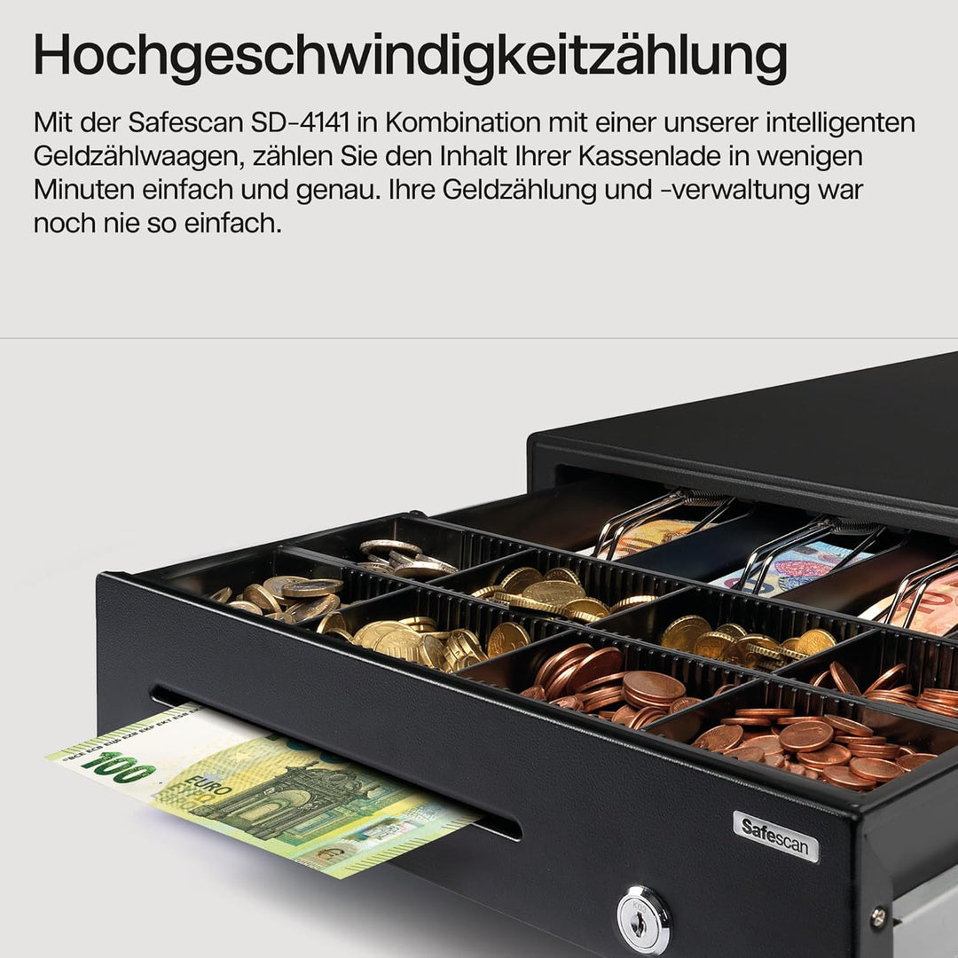 Safescan SD-4141 Standard-Duty Kassenschublade mit 4 Fächern für Banknoten und 8 für Münzen - Kassen