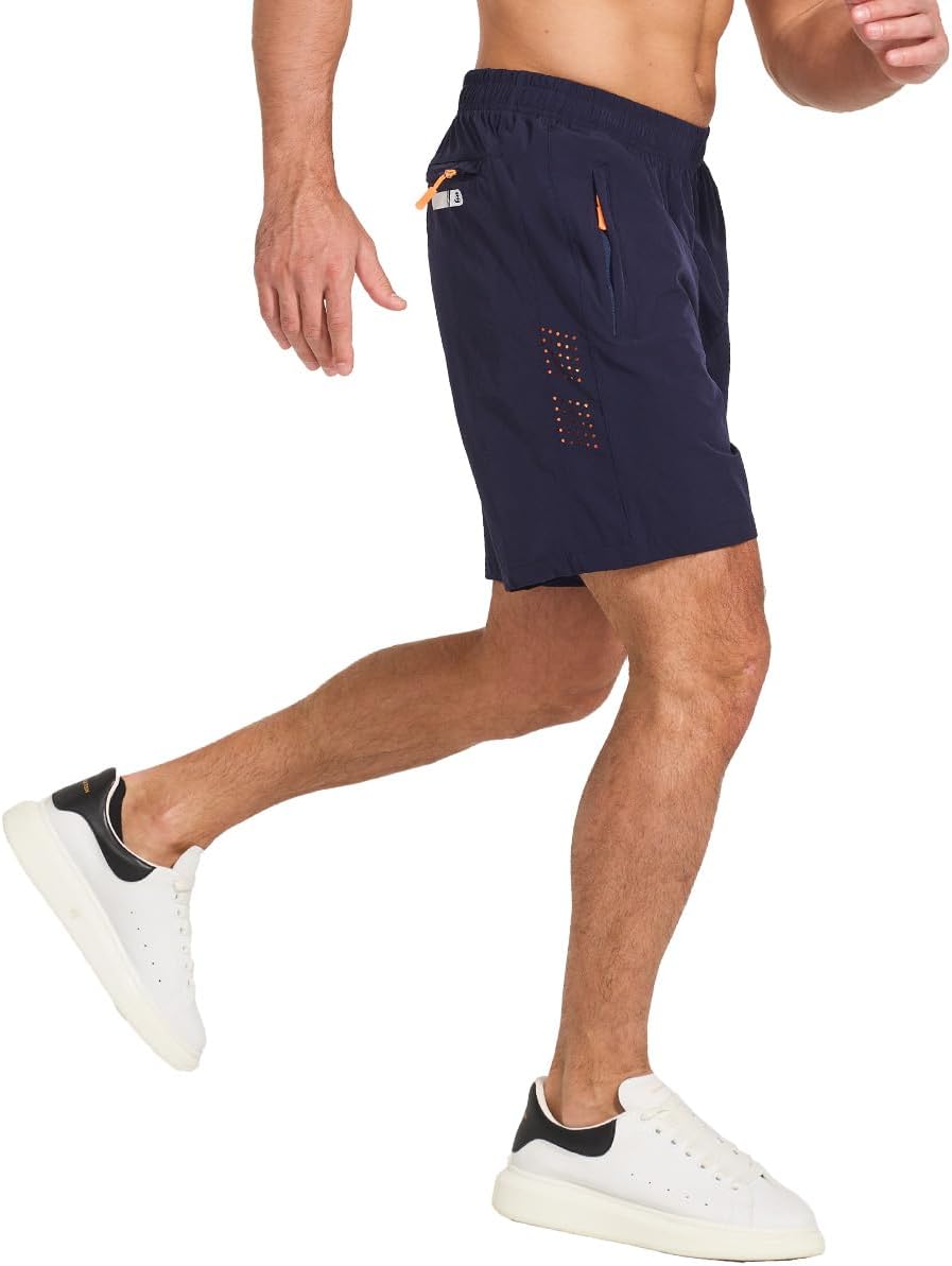 JustSun Shorts Herren Sport Schnelltrocknend Leichte Atmungsaktiv mit Reissverschluss M Blau, M Blau